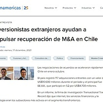 Inversionistas extranjeros ayudan a impulsar recuperacin de M&A en Chile